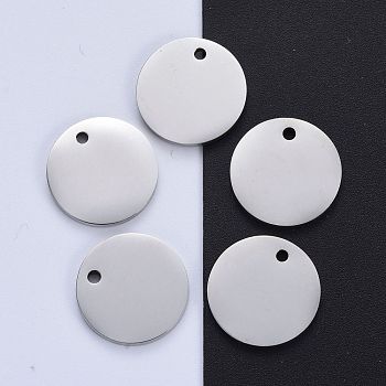 304 Stainless Steel Pendants, Manual Polishing Double Sided, Blank Stamping Tags, Flat Round, Stainless Steel Color, 15x1.8mm, Hole: 1.5mm