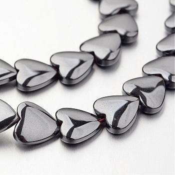 Non-magnetic Synthetic Hematite Bead Strands, Heart, Original Color, 10x10x3mm, Hole: 1mm, about 44pcs/strand, 15.7 inch