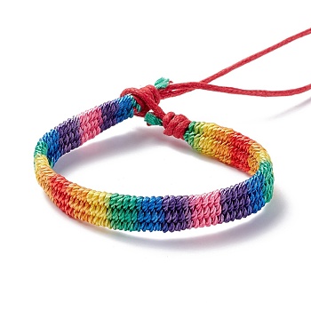 Rainbow Pride Bracelet, Nylon Braided Cord Bracelet for Men Women, Red, 7-1/8 inch(18cm)