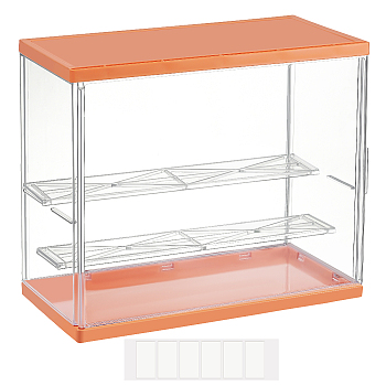 Assembled Rectangle Acrylic Action Figures Display Boxes, 3-Tier Minifigures Case for Model Toy Display, Orange, 27.5x13.5x22.8cm