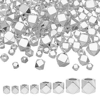 130Pcs Brass Spacer Beads, Faceted, Polygon, Silver, 2.5~4x2.5~4x2.5~4mm, Hole: 1.2~2.5mm