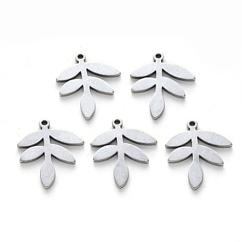 304 Stainless Steel Pendants, Laser Cut, Leaf, Stainless Steel Color, 18x15x1mm, Hole: 1.2mm
