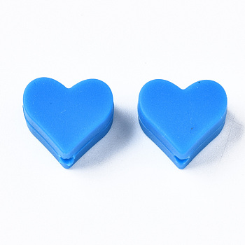 Food Grade Eco-Friendly Silicone Beads, Chewing Beads For Teethers, DIY Nursing Necklaces Making, Heart, Dodger Blue, 13x14x8mm, Hole: 2mm