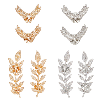 8Pcs 4 Style Alloy Brooch Pin, Fashion Badge for Clothes Shawl, Wheat, Mixed Color, 18~60x20~29x1.5~3mm, pin: 1~1.5mm