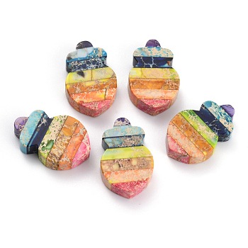 Rainbow Color Natural Imperial Jasper Beads, Half Drilled, Dyed, Fish, Colorful, 26x16.8x6.2mm, Hole: 1.4mm