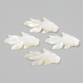 Natural White Shell Mother of Pearl Shell Beads, Goldfish, Seashell Color, 23.5x14~15x2.5mm, Hole: 0.7mm
