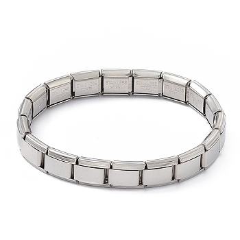 Tile Bracelet, 304 Stainless Steel Rectangle Beaded Stretch Bracelet for Women, Stainless Steel Color, Word, Inner Diameter: 2 inch(5.2cm)