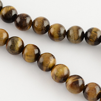 Natural Tiger Eye Round Bead Strands, 8mm, Hole: 1mm, about 48pcs/strand, 14.9 inch