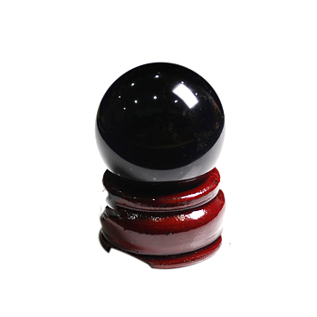 Natural Obsidian Ball Display Decorations, Reiki Energy Stone Ornaments, with Wood Holder, 30mm