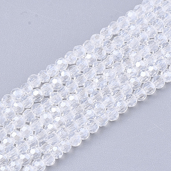 Electroplate Glass Beads Strands, Pearl Luster Plated, Faceted, Rondelle, Clear, 2.5~3x2~2.5mm, Hole: 0.6mm, about 196pcs/strand, 19 inch