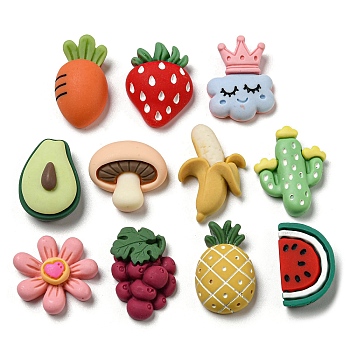Cartoon Fruit Opaque Resin Cabochons, for Jewelry Making, Flat Back, Mixed Color, 18~25x13~20x5.5~10.5mm