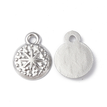 Non-Tarnish 304 Stainless Steel Charms, Flat Round with Star Charm, Stainless Steel Color, 14.5x11.5x2mm, Hole: 1.8mm