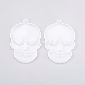 DIY Silicone Hangtag Molds, Resin Casting Molds, for UV Resin, Epoxy Resin Pendant Jewelry Making, Skull, White, 80x55x8mm, Hole: 3mm(X-DIY-WH0166-31)
