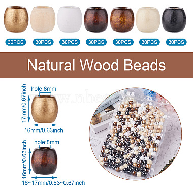 210Pcs 7 Style Unfinished Natural Wood Beads(WOOD-CD0001-20)-3