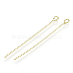 Brass Eye Pin, Real 18K Gold Plated, 40x0.7mm, Hole: 1.5mm(X-KK-S348-209)