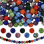 90Pcs Glass Rhinestone Clay Pave Round Beads, Round, Mixed Color, 10mm, Hole: 1.8mm, 6 Rows Rhinestone(RB-LT0001-02)