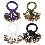 Brass & Iron Witch Bell Pendant Decoration, Cotton String Thread Braided Pendant Decoration, Mixed Color, 160mm, 4pcs/set(HJEW-AB00533)