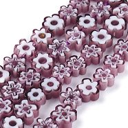 Handmade Millefiori Glass Bead Strands, Flower, Purple, 4~7.2x2.6mm, Hole: 1mm, about 60~69pcs/Strand, 16 inch(40cm)(X-LAMP-J035-6mm-10)