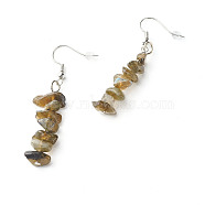 Natural Labradorite Chip Beads Dangle Earrings, Brass Jewelry for Girl Women, Platinum, 53.5~54.5mm, Pin: 0.5mm(EJEW-JE04649-07)