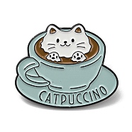 Coffee Cat Alloy Enamel Brooch, for Men and Women, Pale Turquoise, 25x30.5x1.5mm(JEWB-C023-13C-EB)
