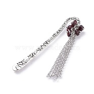 Tibetan Style Alloy Bookmarks, with Natural Garnet Chip Beads and Brass Cable Chains, 79.5mm(AJEW-JK00153-04)