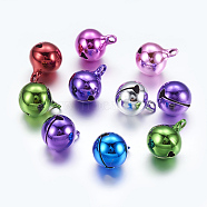 Mixed Color Round Brass Bell Pendants For Christmas, Size: about 12mm in diameter, 16mm long, hole: 2mm(X-IFIN-Q057-M)