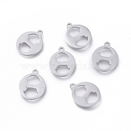 304 Stainless Steel Charms, Greek Alphabet, Stainless Steel Color, Letter.Q, 13.8x11x1mm, Hole: 1.2mm(STAS-L263-16P)