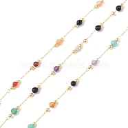 Brass Link Chains, with Gemstone Beads & Spool, Unwelded, Golden, 2~3x0.7~3x0.2~3mm(CHS-P016-16G)