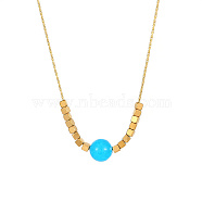 Stainless Steel Pendant Necklace for Women, Round & Cube, Golden, Cyan, 15-3/4 inch(40cm)(PP8102-3)