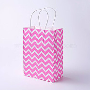 kraft Paper Bags, with Handles, Gift Bags, Shopping Bags, Rectangle, Wave Pattern, Pink, 27x21x10cm(CARB-E002-M-N06)