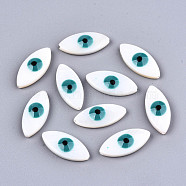 Natural Freshwater Shell Beads, with Enamel, Horse Eye with Evil Eye, Light Sea Green, 18.5x8.5x4mm, Hole: 0.8mm(SHEL-T018-06A)
