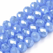 Electroplate Glass Beads Strands, Imitation Jade Beads, Pearl Luster Plated, Faceted, Rondelle, Cornflower Blue, 8x6mm, Hole: 1mm, about 68~70pcs/strand, 16 inch(40cm)(EGLA-A034-J8mm-A11)