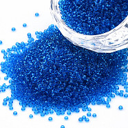 15/0 Transparent Czech Glass Seed Beads, Round, Royal Blue, 1.5x1mm, Hole: 0.5mm, about 500g/bag(SEED-N004-004-06)