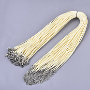 Waxed Cotton Cord Necklace Making, with Alloy Lobster Claw Clasps and Iron End Chains, Platinum, Beige, 44~48cm, 1.5mm(MAK-S032-1.5mm-B19)