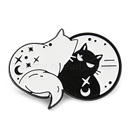 Cartoon Cat & Mirror Enamel Pins, Black Zinc Alloy Badge, White, 27x29x1mm(JEWB-Q033-02C)