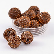 Grade A Rhinestone Pave Disco Ball Beads, for Unisex Jewelry Making, Round, Smoked Topaz, 16mm, Hole: 1.5mm(RB-Q105-7)