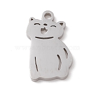 304 Stainless Steel Pendants, Cat Charm, Stainless Steel Color, 18x10.5x1.3mm, Hole: 1.6mm(STAS-G297-14P)