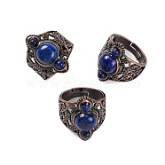 Natural Lapis Lazuli Retro Finger Rings, Adjustable Brass Rings for Women, 25.5mm, Inner Diameter: 19mm(RJEW-B067-01R-11)