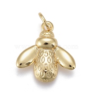 Brass Pendants, with Jump Rings, Long-Lasting Plated, Bees, Real 18K Gold Plated, 16x15x3mm, Hole: 3mm(ZIRC-M108-59G)