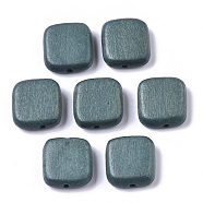 Painted Natural Wood Beads, Square, Cadet Blue, 16x15x5.5mm, Hole: 1.5mm(WOOD-R265-10B)