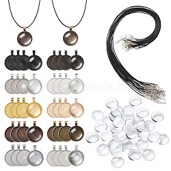 DIY Pendant Necklace Making, with Alloy Pendant Cabochon Settings, Transparent Half Round/Dome Glass Cabochons and Waxed Cord Necklace Making, Mixed Color(DIY-TA0001-79)