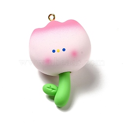 PVC Plastic and Resin Big Pendants, with Iron Loops, Tulip, Pink, 59x40x31mm, Hole: 2.6mm(PVC-K001-01C)