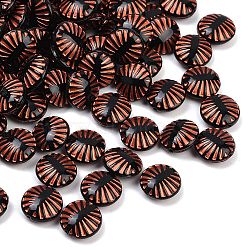 Opauqe Acrylic Beads, Flat Round, Red Color Enlaced, Black, 12.5x6mm, Hole: 1.5mm, about 50pcs/20g(X1-OACR-P029-06A-01)