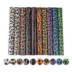 10 Pcs 10 Colors Laser PU Leather Leopard Print Fabric, for Garment Accessories, Mixed Color, 30x20x0.1cm(DIY-SZ0001-89)