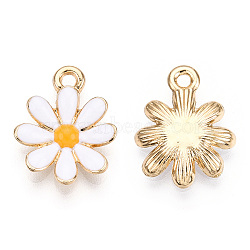 Light Gold Plated Alloy Pendants, with Enamel, Flower, White, 17.5x14.5x3mm, Hole: 2mm(ENAM-T009-39A)