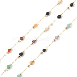 Brass Link Chains, with Gemstone Beads & Spool, Unwelded, Golden, 2~3x0.7~3x0.2~3mm(CHS-P016-16G)