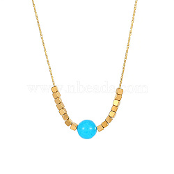 Stainless Steel Pendant Necklace for Women, Round & Cube, Golden, Cyan, 15-3/4 inch(40cm)(PP8102-3)