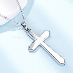 Cross 304 Stainless Steel Pendant Necklaces, Stainless Steel Color, 17.95 inch(45.6cm)(NJEW-H059-09P)
