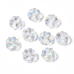 Transparent Glass Beads, AB Color Plated, Clover, Clear AB, 10x10x5mm, Hole: 1mm(GLAA-YW0003-07)