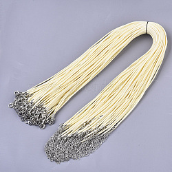 Waxed Cotton Cord Necklace Making, with Alloy Lobster Claw Clasps and Iron End Chains, Platinum, Beige, 44~48cm, 1.5mm(MAK-S032-1.5mm-B19)